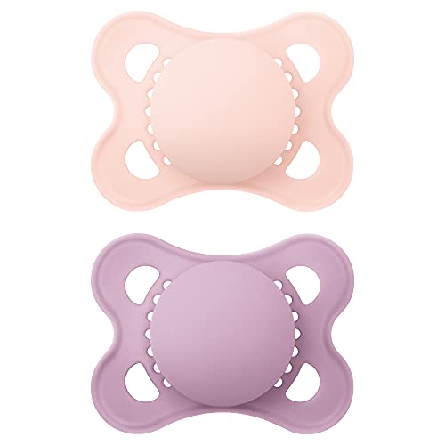 MAM Original Matte Baby Pacifier, Nipple Shape Helps Promote Healthy Oral Development, Sterilizer Case, 2 Pack, 0-6 Months, Girl,2 Count (Pack of 1) - Girl - 2 Count (Pack of 1)