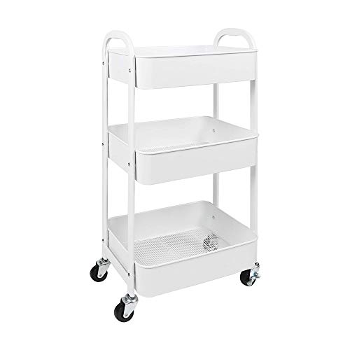 MAX Houser 3-Tier Rolling Utility Cart with Caster Wheels,Easy Assembly, for Kitchen, Bathroom (White) - White