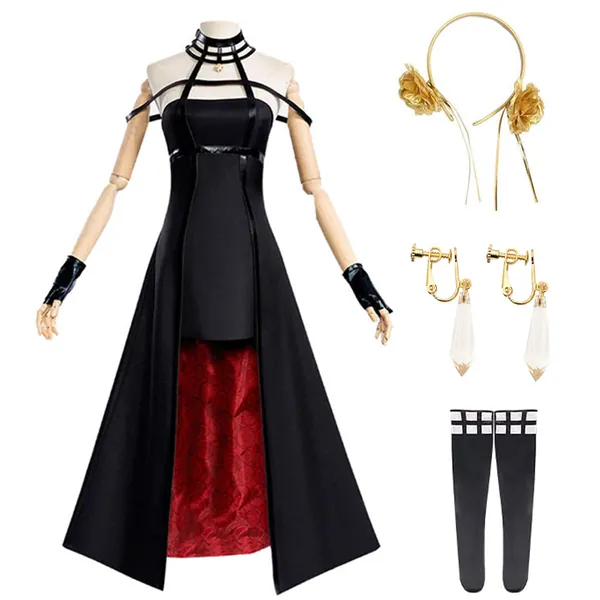 Yor Forger Cosplay Costume Anya Forger School Uniform Black Dress Halloween Party Full Set - Medium Red