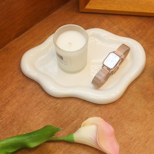 CCINPPY Ceramic Jewelry Tray Trinket Dish, Decorative Cloud Vanity Key Tray for Women, Ring Holder Dish, Cute White Jewelry Plate Bowl Room Decor Aesthetic, Birthday Mother's Day Christmas Gift - Cloud-white