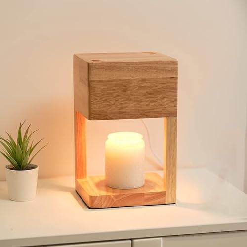 Wooden Candle Warmer Lamp Adjustable Brightness with Timer and Auto Shut Off,Candle Warmer Lamp for Jar Candles,with 2 Bulbs - Wood color