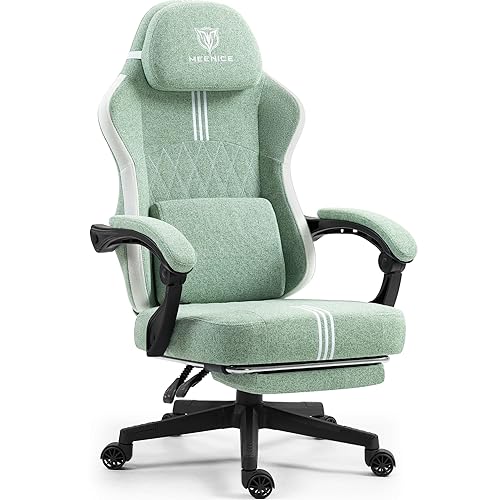 Gaming Chair with Footrest and Pocket Spring Cushion,Big and tall Fabric game chair with Cooling Gel and Massage Lumbar,Adjustable High Back Ergonomic Computer Chair for Adults-Supports up to 300LBS ﻿ - Green - Fabric
