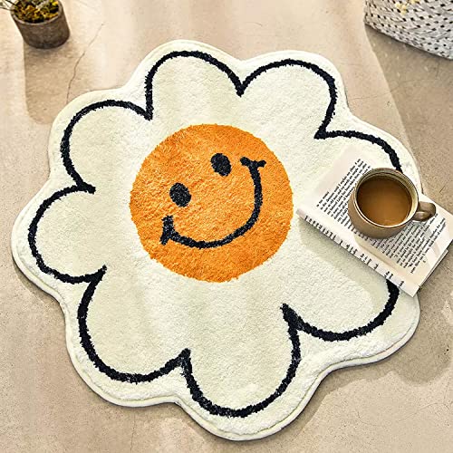 FOMAILE Bathroom Rugs Cute Bath Mat Sunflower Mat Happy Face Rug Strong Water Absorption Bath Rug Super Absorbent and Fluffy Mat Machine Washable Bahtub Mats for Shower, Tub, Bedroom 31.5IN - 31.5IN