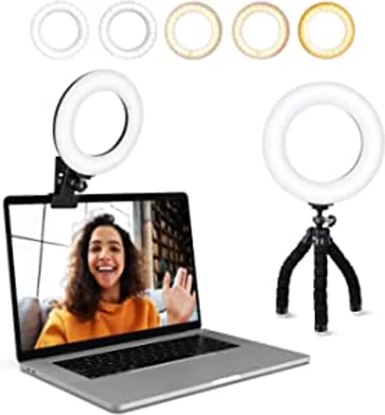 Video Conference Lighting Kit, Ring Light Clip on Laptop Monitor with 5 Dimmable Color & 5 Brightness Level for Webcam Lighting/Zoom Lighting/Remote Working/Self Broadcasting and Live Streaming, etc.1