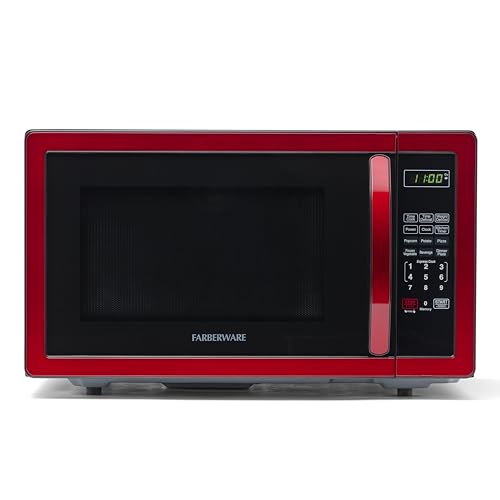 Farberware Countertop Microwave 1000 Watts, 1.1 cu ft - Microwave Oven With LED Lighting and Child Lock - Perfect for Apartments and Dorms - Easy Clean Metallic Red - Metallic Red - Microwave