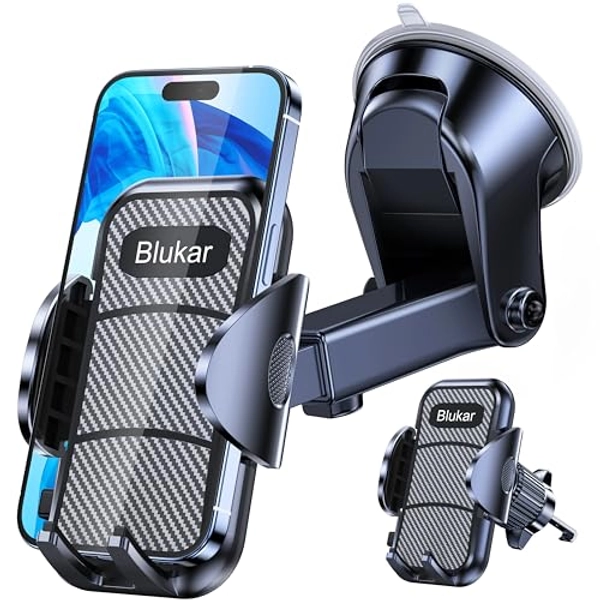 Blukar Car Phone Holder, Adjustable Car Phone Mount Cradle 360° Rotation - 4 in 1 Super Stable for Car Dashboard/Windscreen/Air Vent, One Button Release for All 4.7 to 6.7 inch Smartphones