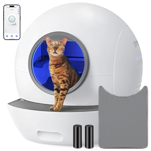 KungFuPet Self Cleaning Litter Box, Automatic Cat Litter Box for Multi Cats, 60L Smart Litter Box with Mat & Liner
