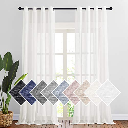 NICETOWN White Sheer Linen Curtains for Windows 84 inch Length, Grommet Top Semi Sheer Vertical Drapes Privacy with Light Filter for Bedroom/Living Room/Sliding Door, 52 inch Wide, 2 PCs - W52 x L96 White-Linen Sheer