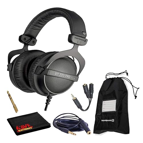beyerdynamic DT 770 Pro 32 Ohm Closed-Back Studio Recording Headphones Bundle -Includes- Soft Case, Headphone Splitter and Extension Cable, and 6AVE Cleaning Cloth - 32 Ohm - Retail