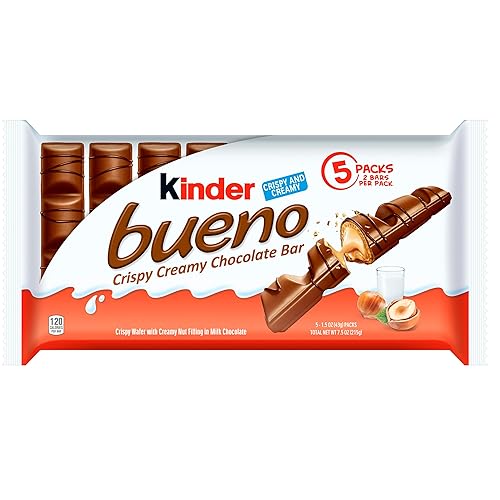 Kinder Bueno, 5 Pack, Milk Chocolate and Hazelnut Cream, Stocking Stuffers, 2 Individually Wrapped Chocolate Bars per Pack, 7.5 oz - 1.5 Ounce (Pack of 5)