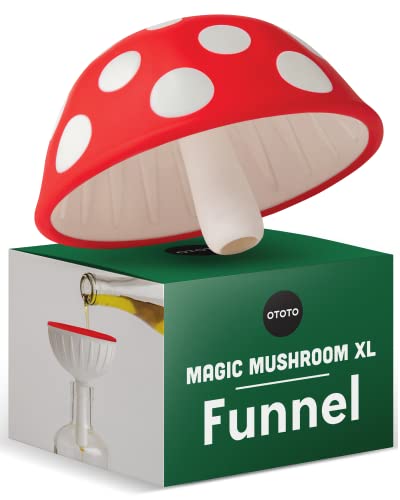 Big Mushroom Funnels for Filling Bottles by OTOTO - BPA-Free Silicone Food Funnel for Oil, Sauces, Salt - Dishwasher Safe Kitchen Funnel for Bottles - Magic Mushroom Xl