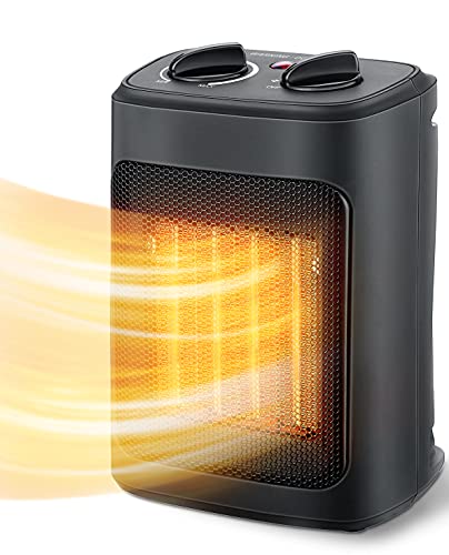 Space Heater, 1500W Electric Heaters Indoor Portable with Thermostat, PTC Fast Heating Ceramic Room Small Heater with Heating and Fan Modes for Bedroom, Office and Indoor Use - Black