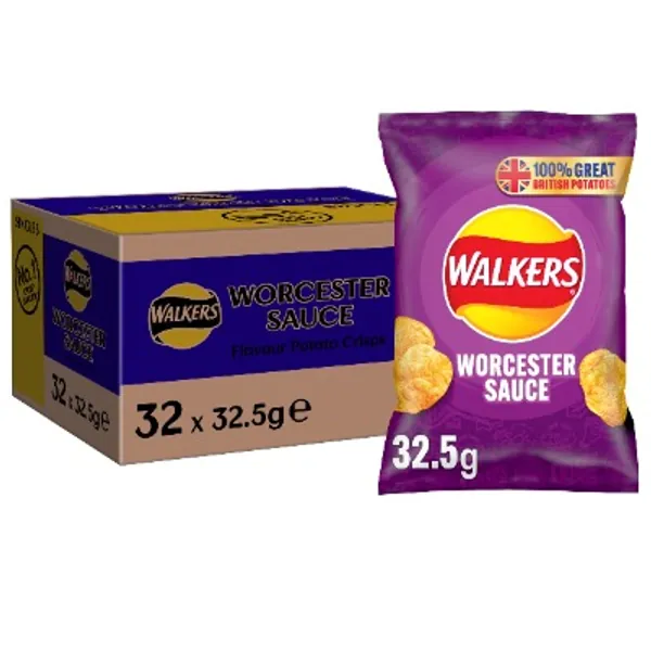 Walkers Worcester Sauce Crisps Box, 32.5 g (Case of 32)