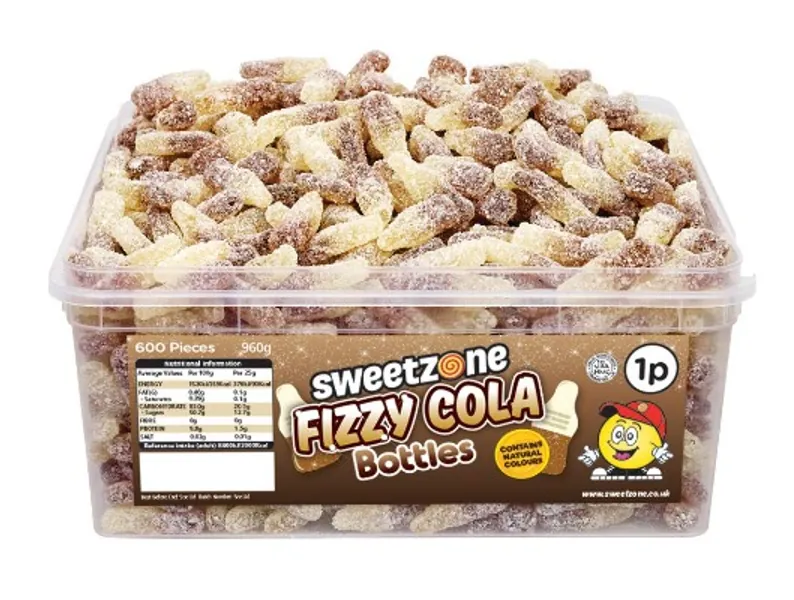 Sweetzone’s Tub Filled With Cola Bottle Shaped Fizzy Sweets | 600 Pieces of Fizzy Cola Bottle Sweets | A Sweetzone Halal Sweet Special | Fizzy Sweets Perfect For This Christmas Season |