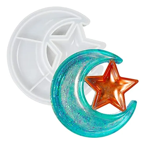 
                            Moon and Star Tray Resin Molds, Crescent Casting Silicone Mould for DIY Display Stand Home Décor Trinket Holder Storage Rack
                        