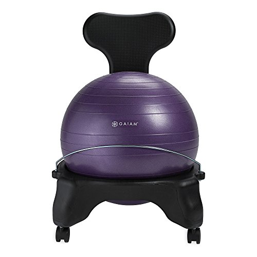 Gaiam Classic Balance Ball Chair – Exercise Stability Yoga Ball Premium Ergonomic Chair for Home and Office Desk with Air Pump, Exercise Guide and Satisfaction Guarantee - Purple