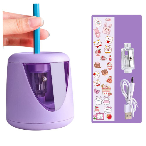 Electric Pencil Sharpener - AZLNRMU Cute Design Pencil Sharpener with Pencil Saver Suitable for Colored Pencils(6-8.5mm), Blade to Fast Sharpen, Gift for Students/Primary School/Office (Purple) - Purple