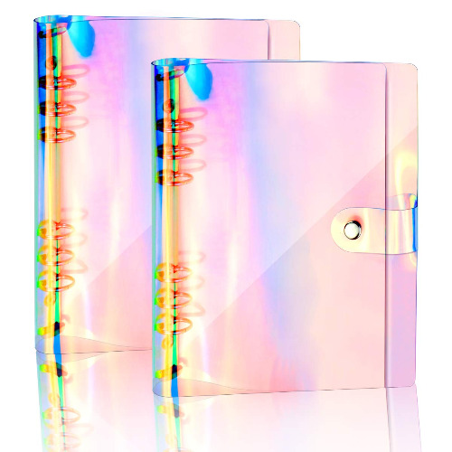 YG_Oline 2 Pack A5 Binder Covers, Clear 6 Ring Binder Journal Binder Rainbow Binder Planner (Inner Paper Not Included)
