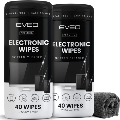 Electronic Wipes Streak-Free for Screen Cleaner & Smart Watch [2 Pack x 40] TV Screen, Smart TV, Computer Screen, Laptop, Phone, Tablet, and Electronics Devices - Microfiber Cloth Included [80 Wipes]