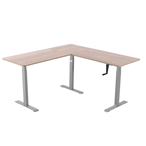 UNICOO – L Shaped Crank Height Adjustable Standing Desk, Sit to Stand up Corner Desk, L-Shaped Standing Workstation (Grey Frame/Antique Oak Top - L Shape Crank)