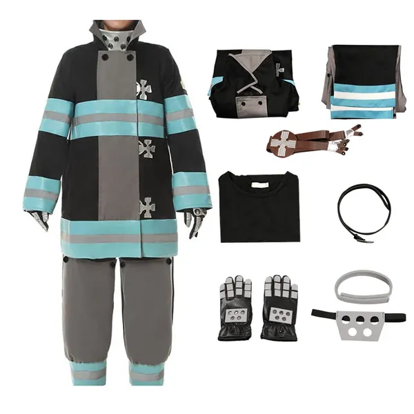 Fire Force Shinra Kusakabe Cosplay Costume Jumpsuits Fireman Uniform Halloween Outfit - Small