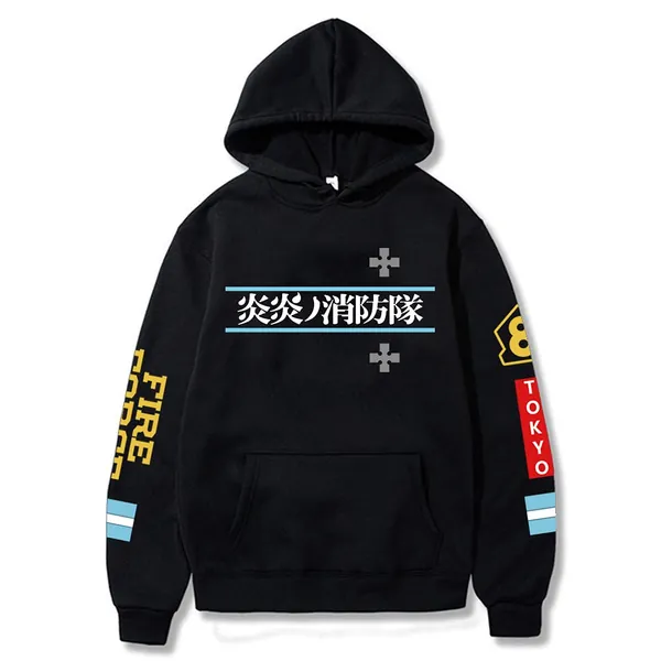Anime Fire Force Cosplay Hoodie Aesthetic Sweatshirt Gift Pullovers Tops - XX-Large Black