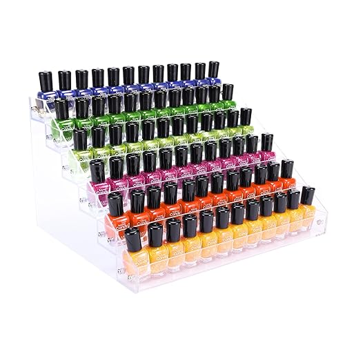 FFowcye 6 Tiers Acrylic Nail Polish Organiser Storage Rack, Clear Nail Varnish Stand Holder Shelf Display Rack Holds up to 72 Bottles for Paint, Essential Oil, Tattoo Ink, Sunglasses Display - 6 Tiers