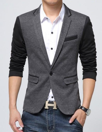 Mens Casual One Button Short Blazer Jacket - Dark Gray / S