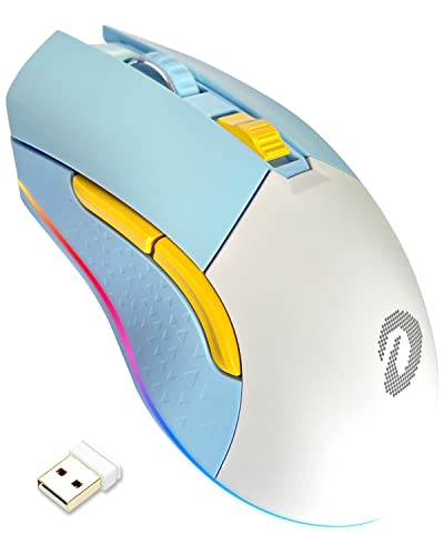 DAREU Wireless Wired Gaming Mouse Dual-Mode Rechargeable 7 Programmable Buttons,10K DPI,RGB and 7 Adjustable DPI Levels up to [150IPS] [1000Hz Polling Rate] for PC Notebook Mac - Blue&White