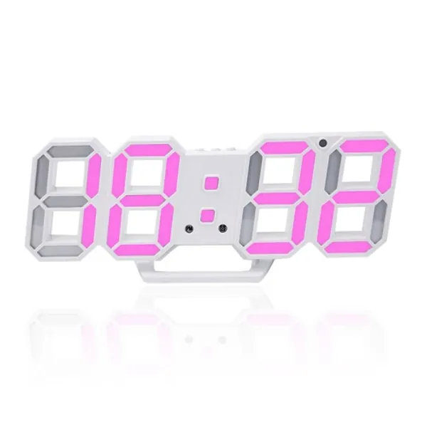 Petilleur 3D Digital Alarm Clock,Wall LED Number Time Clock with 3 Auto Adjust Brightness Levels,Led Electronic Clock with Snooze Function,Modern Night Light Clock Date,Temperature Display (Pink) - Pink