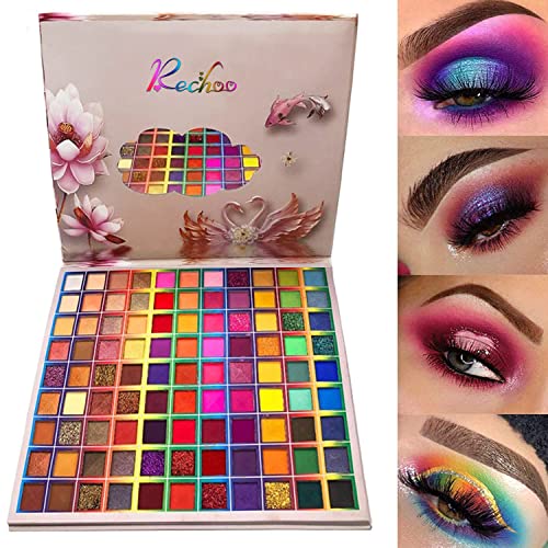 99 Colors Eyeshadow Palette, Rechoo Rainbow Colors Fusion Eyeshadow Palette, Professional Matte Glitter Makeup Pallet, Colorful Powder Long Lasting Eye Shadow (99 Colors-B) (99 Colors Eyeshadow Palette) - 99 Colors Eyeshadow Palette