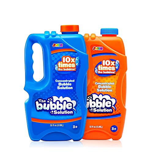 JOYIN 2 Bottles Bubbles Refill Solutions 64 oz (up to 5 Gallon) Big Bubble Solution 64 OZ Concentrated Bubble Solution for Bubble Machine, Gun, Wand Refill Fluid Summer, Easter Toys(Orange+Blue) - Orange+blue