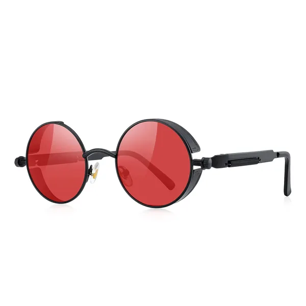 MERRY'S Gothic Steampunk Sunglasses for Women Men Round Lens Metal Frame S567 - Black&red 46 Millimeters