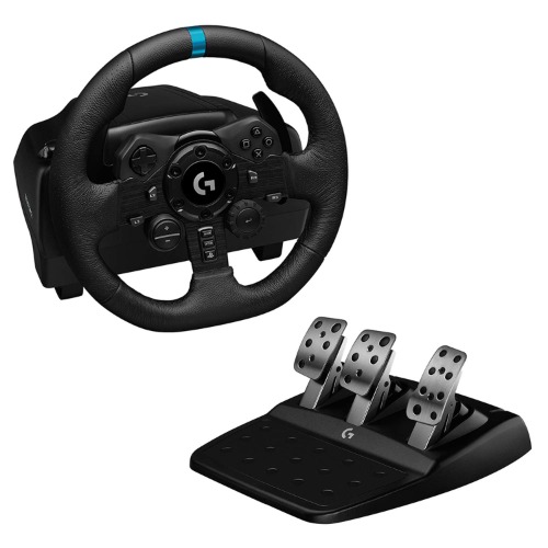 Logitech G923 Racing Wheel and Pedals for PS 5, PS4 and PC featuring TRUEFORCE up to 1000 Hz Force Feedback, Responsive Pedal, Dual Clutch Launch Control, and Genuine Leather Wheel Cover (Renewed) - PC + PS5/PS4 Compatible
