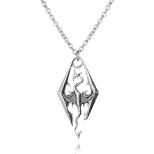 The Elder Scrolls SKYRIM Dragon Silvertone PENDANT/Necklace, Silvertone