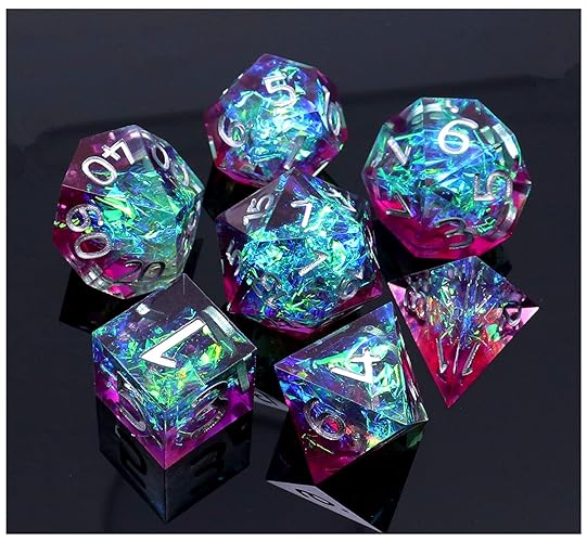 CREEBUY Set di dadi poliedrici in resina viola e blu lago, per giochi di ruolo da tavolo Dungeon and Dragons, fatti a mano con confezione regalo, dadi fantasy per ragazze con grazioso riempitivo - Blu Lago E Viola