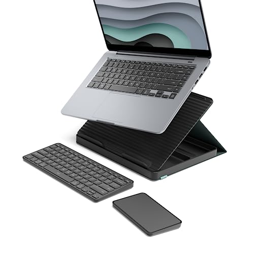 Logitech Casa Pop Up Desk Kit with Laptop Stand, Wireless Keyboard & Touchpad, Bluetooth, USB C Charging, for Laptop/MacBook (10” to 17”) - Windows, macOS, ChromeOS - Classic Chic, Green / Black - Green / Black