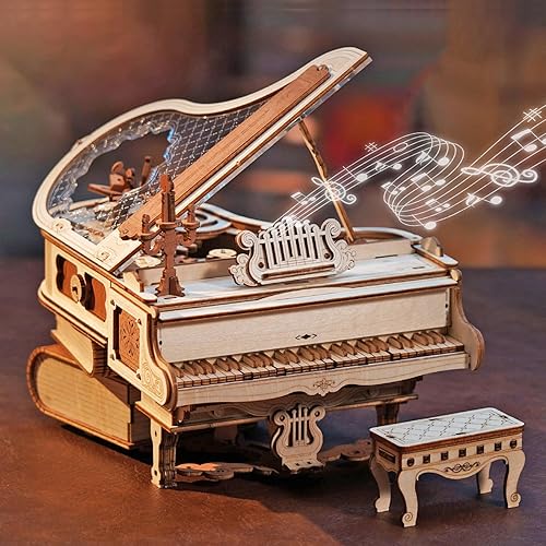 ROBOTIME 3D Puzzle in legno Pianoforte Magico, Kit di Modello Adulti Della Scatola Musicale, Costruzioni Semovente Della Struttura Dell'ingranaggio, Miglior Regalo