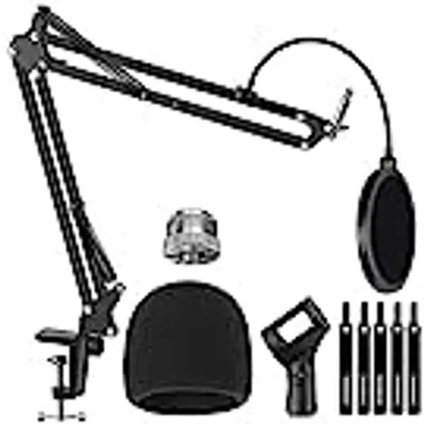 InnoGear Mic Stand for Blue Yeti, Heavy Duty Microphone Stand with Microphone Windscreen and Dual Layered Mic Pop Filter Suspension Boom Scissor Arm Stands for Blue Spark and Other Mics, Medium