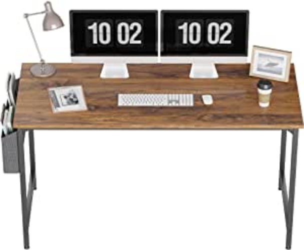 CubiCubi Study Computer Desk 63" Home Office Writing Small Desk, Modern Simple Style PC Table, Black Metal Frame, Deep Brown - 63 inch Deep Brown