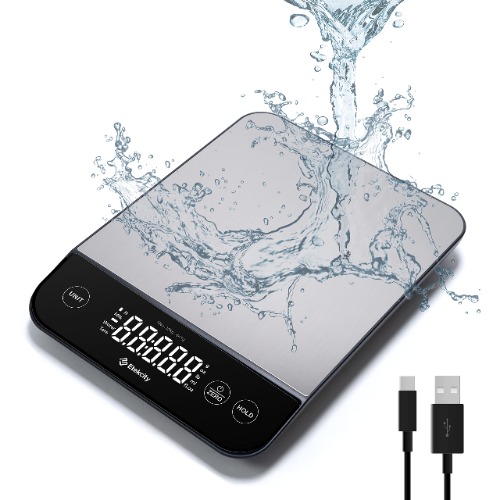 Etekcity Luminary 22lb Food Kitchen Digital Scale for Weight Loss, IPX6 Waterproof, Rechargeable, Ounces and Grams for Cooking Baking, 0.05oz/1g Precise Graduation, 304 Stainless Steel - 22lb Basic Waterproof