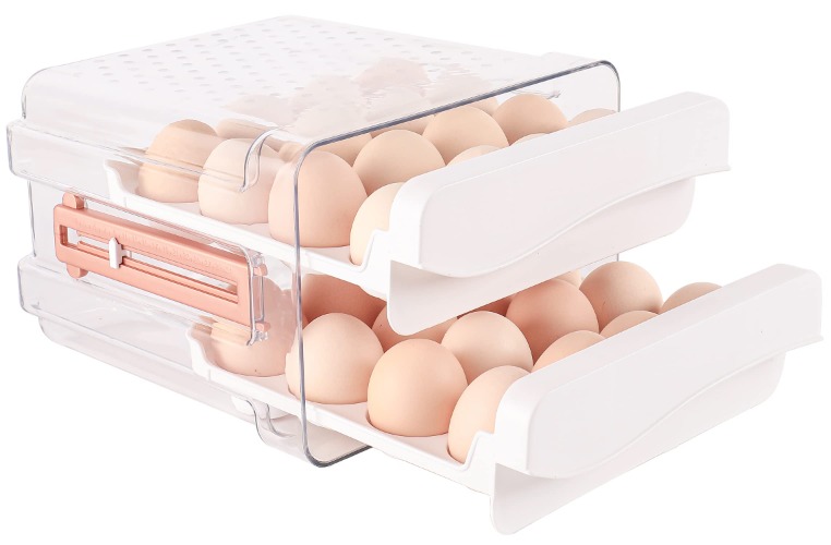 Sooyee 32 Capacity Egg Holder for Refrigerator,Egg Holder with Time Scale,Egg Container for Refrigerator,2 Drawers Egg Storage Container Organizer Bin