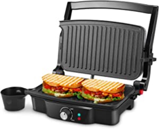 Panini Maker, iSiLER 4 Slice Panini Press Grill, Sandwich Maker Non-Stick Coated Plates, Opens 180 Degrees for Panini