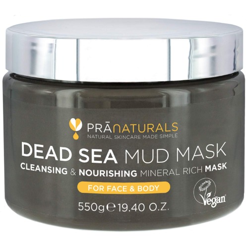 PraNaturals Dode Zee Moddermasker 550g 100% BIOLOGISCH, NATUURLIJK & VEGANISTISCH, Dierproefvrije Cosmetica - Rijk Aan Mineralen, Hydrateert, Ontgift & Reinigt Grondig de Huid Tegen Veroudering