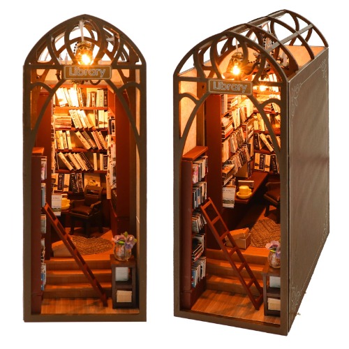 Cuteefun DIY Book Nook Kit, DIY miniatuur poppenhuis, houten boekenhoek poppenhuis kit voor volwassenen om te bouwen, maak je eigen knutselhuis model voor verjaardag (bibliotheek) - Een Bibliotheek