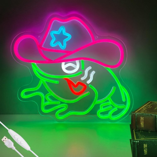 Cowboy Frog Neon Sign for Wall Decor Frog with Cowboy Hat Led Neon Light for Kids Room Man Cave Bar Store Home Party Art Decor Gifts, Ice Blue & Pink, Dimmable & USB Powered, 12.6" x 13.5" - Modern $68.32
