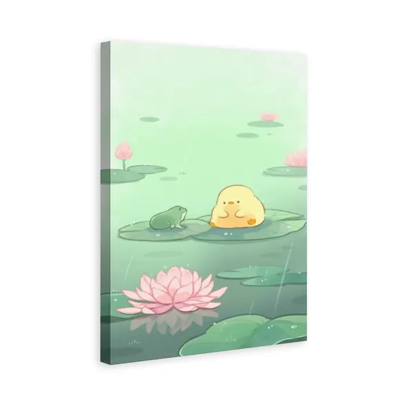 Wall Art Cute Pond Lotus Frog Chick Gifts Birthday Gifts Decorations Cute Pic Canvas Poster Printing Decor for Living Room Kids Bedroom 8x12inchs - 8x12inchs - Frame.2