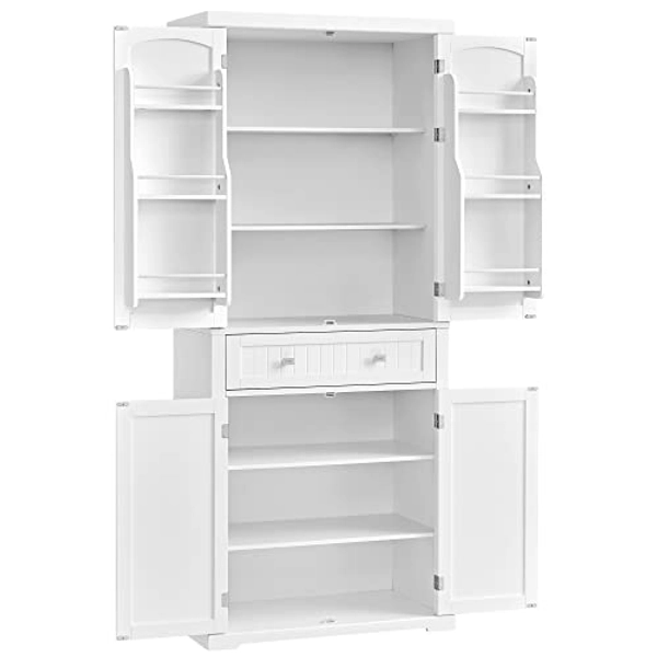 VASAGLE Kitchen Pantry Storage Cabinet - 71.9 Inch Tall Freestanding Cupboard with 1 Large Drawer, 6 Hanging Shelves for Dining Room, Living Room, Laundry, White