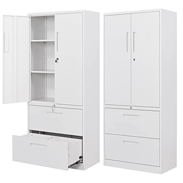 Letaya File Cabinet for Home Office,Metal Storage Cabinets-2 Drawers with Lock and Adjustable Shelves-Hang Legal/Letter/A4/F4 Size Filing-White