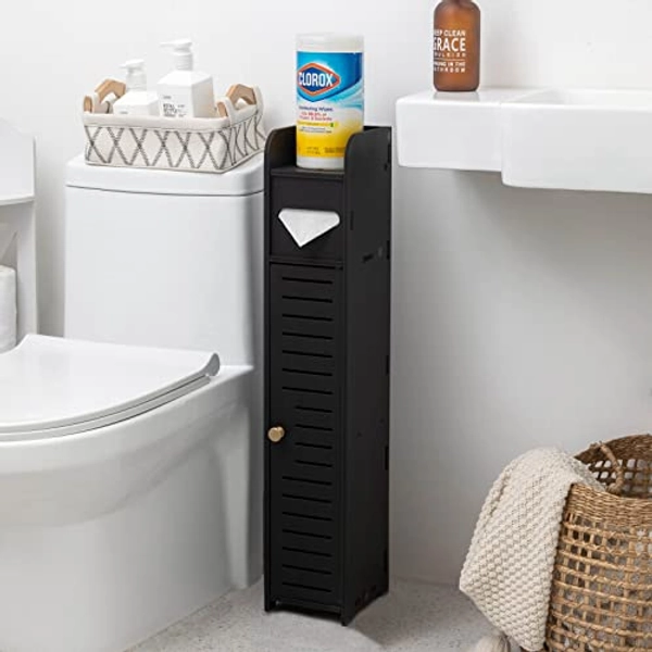 Small Bathroom Storage,Toilet Paper Stand Beside Toilet Storage Fit for Half Bathroom,Toilet Paper Cabinet Next to Toilet Storage,Bathroom Storage Cabinet for Small Spaces,Black by AOJEZOR